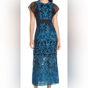 Foxiedox Black and Blue Lace Embroidered Maxi Dress